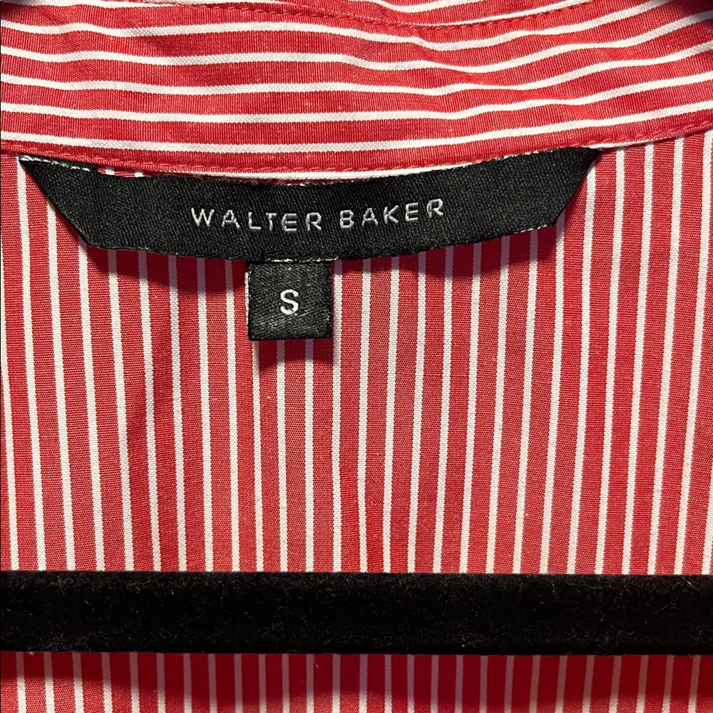 WALTER BAKER Red White Striped Button-Down Short Sleeve Blouse, Ruffle, Size S - Picture 9 of 12